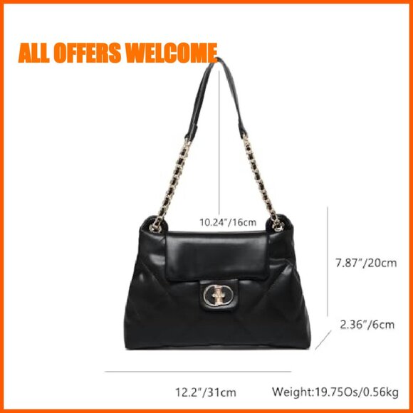 Quilted Crossbody Bag with Secure Lock Closure, Adjustable Strap, Interior